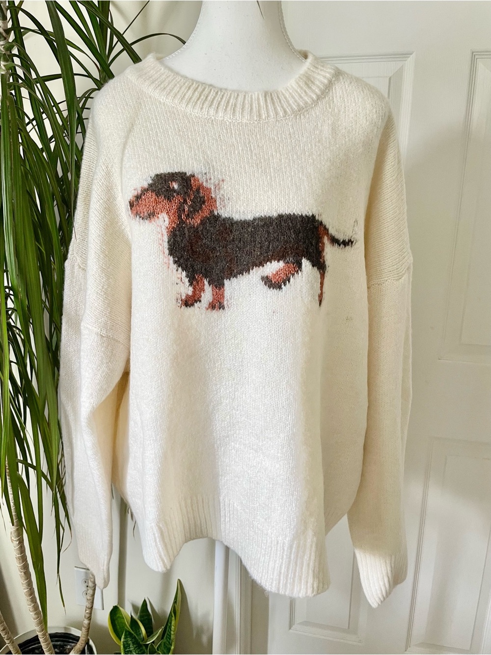 Bailey Rose Women's Cream Soft Ribbed Knit Graphic Dog Lover Sweater Medium NWT - Picture 6 of 16